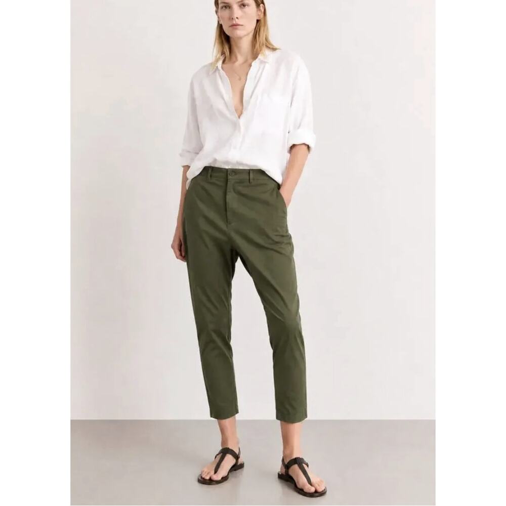 Nili Lotan 2 Paris Pants $345 Slouchy Cotton Drop Crotch Cropped Camo Army Green